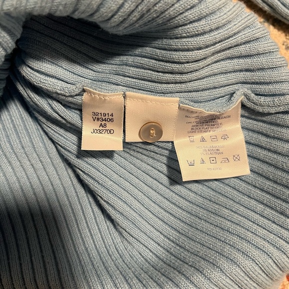 Lands End blue ribbed cotton sweater crewneck with sleeve button detail - Picture 3 of 8